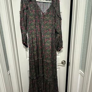 NATURAL LIFE Pink and Green Floral Long Sleeve Dress
